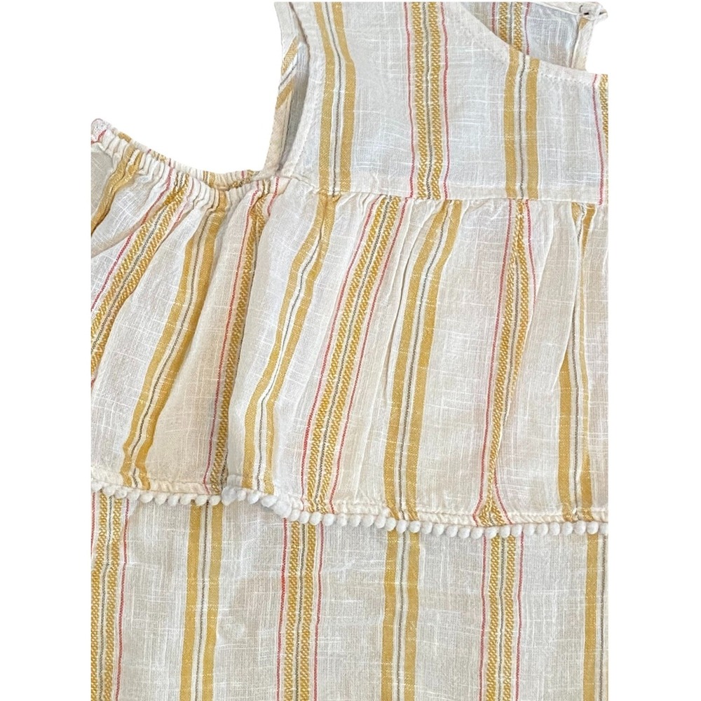 Lauren Conrad Women L Top Cold Shoulder 100% Cotton Striped Beige Pom-Pom Trim - Picture 3 of 7